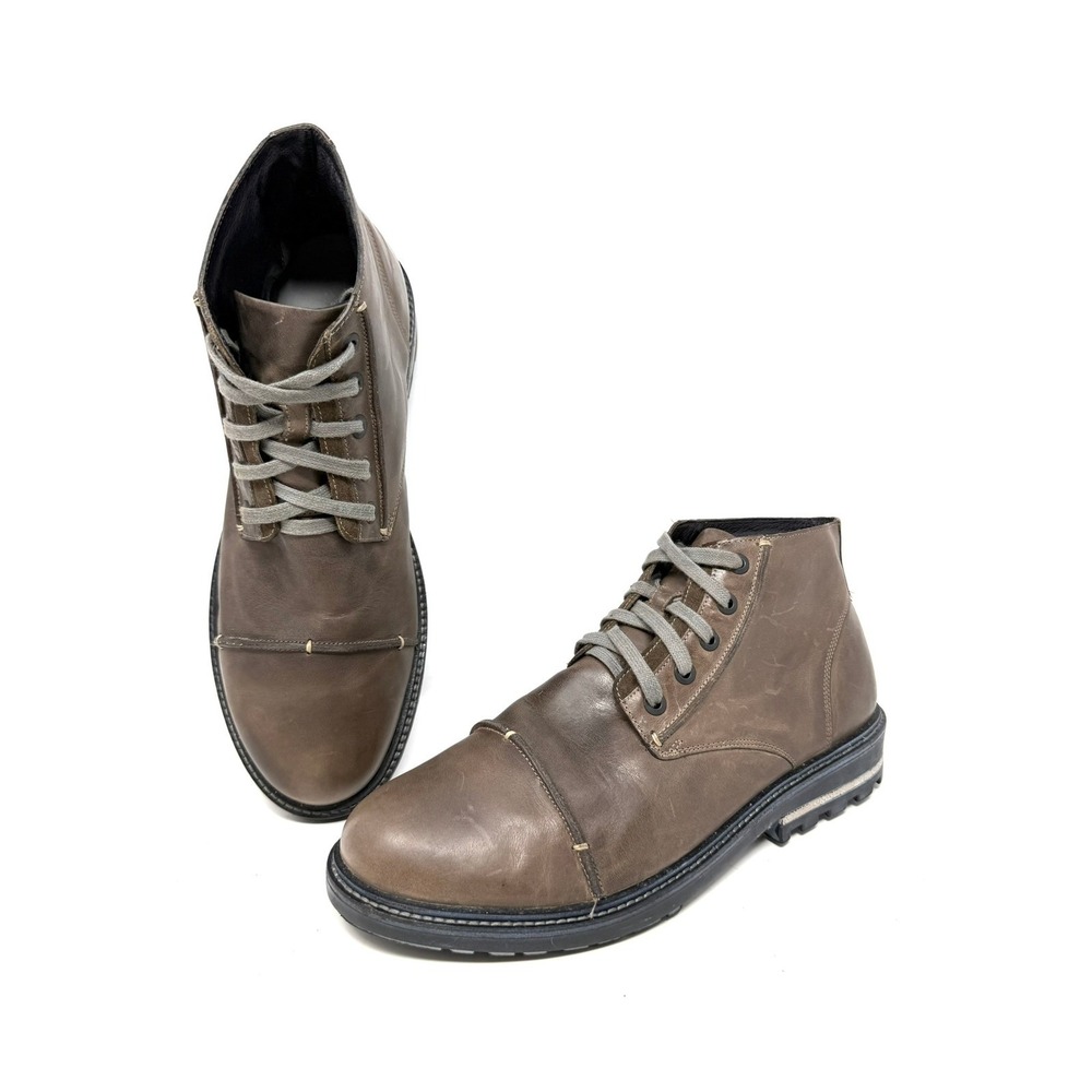 Naot Mens Brown Taupe Leather Cap Toe Ankle Boots Lace Up Lug Sole Size 47 US 14